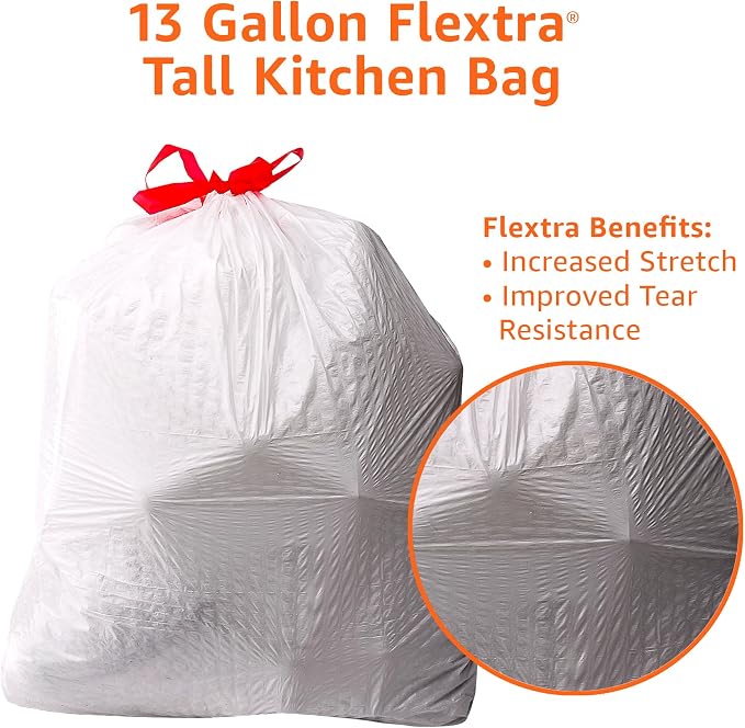 Amazon Basics 13 Gallon Flextra Strength Tall Kitchen Drawstring Trash Bags - Image 4