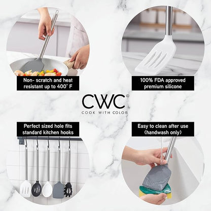 COOK WITH COLOR Silicone Cooking Utensils, Kitchen Utensil Set, Cooking Utensils - Image 3