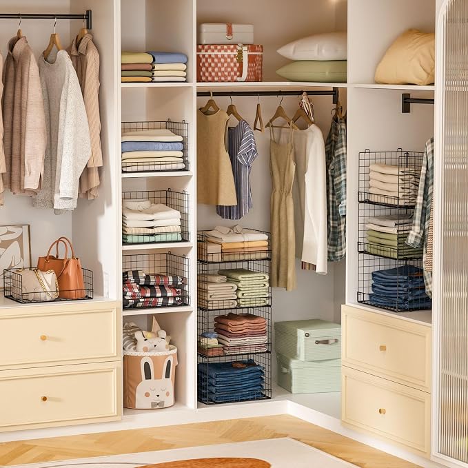 4 Tier Stackable Closet Organizers and Storage Shelves, Foldable Closet Shelf - Image 2