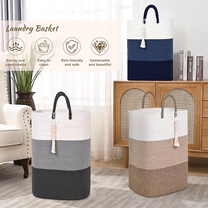 Woven Laundry Basket for Clothes, 100 L Large Rectangle Laundry Hampers - Image 7