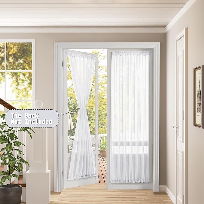 Tollpiz Sheer Door Curtains Closet Linen Textured Curtain Sheers Doorway Light - Image 2