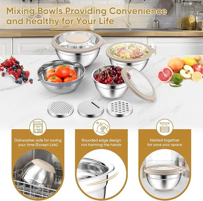 P&P CHEF Mixing Bowls with Lids Set of 3, Stainless Steel Mixing Bowl and - Image 7
