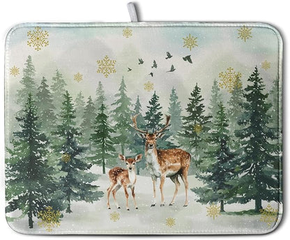 Reindeer Tree Snowflakes Christmas Dish Drying Mats by Kwlegh