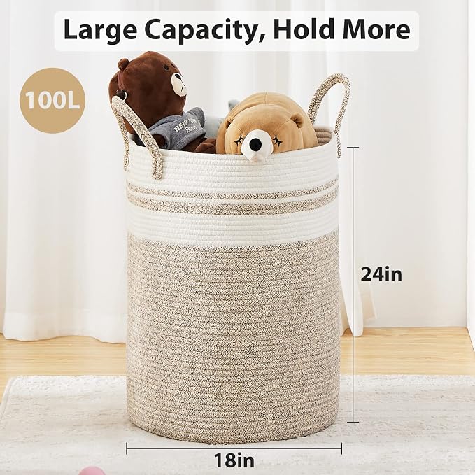 Fiona's magic 100L Extra Large Laundry Hamper Basket, 26.4Gal Tall Woven - Image 3