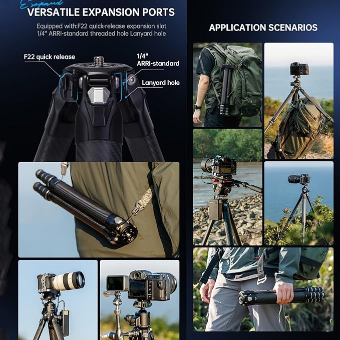 FALCAM TreeRoot F38 Quick Lock Camera Carbon Fiber Travel Tripod Max Payload 50Kg/110lbs (R140T)-T00A4904