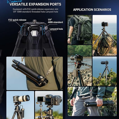 FALCAM TreeRoot F38 Quick Lock Camera Carbon Fiber Travel Tripod Max Payload 50Kg/110lbs (R140T)-T00A4904