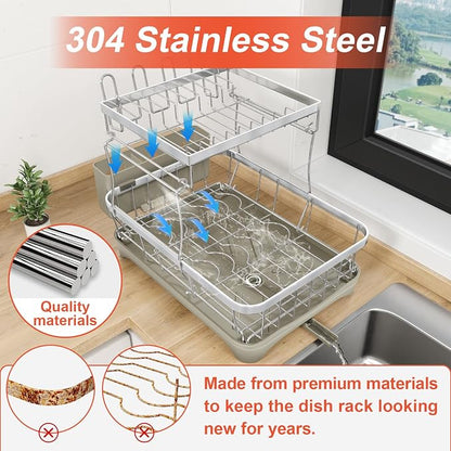 2-Tier Dish Drying Rack for Kitchen Counter, 304 Stainless Steel Dish Rack - Image 4