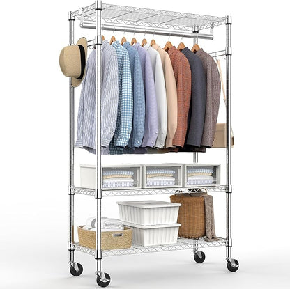 Heavy Duty Rolling Garment Rack 3 Tiers Adjustable Wire Shelving Clothes Rack by MEIGAOPLASTICANDMETALHKCOLIMITED