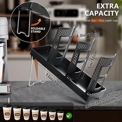 Paper Cup and Lid Holder, Disposable Coffee Cup Dispenser, 3-Slot Upright Paper - Image 2