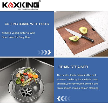 RV Sink 13x15x9, Compact Workstation Bar Sink with Foldable Faucet, Cutting Board & Stainless Steel Grid, Undermount Single Bowl Camper Sink