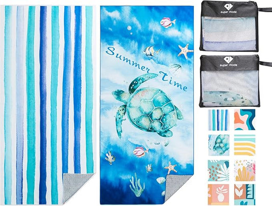 PY SUPER MODE 2 Pack Beach Towel - 75 x 35 inches Quick Dry Microfiber Beach Towels Oversized, Lightweight Soft and Absorbent Suitable for Swimming Pool Camping for Adults