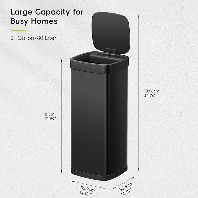 EKO EcoSmart 80L / 21.1 Gallon Motion Sensor Trash Can – Tall, Large Touchless - Image 2