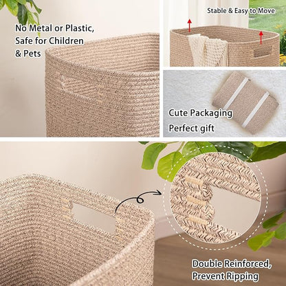 OIAHOMY Laundry Hamper, Rectangle Cotton Laundry Basket - Image 4