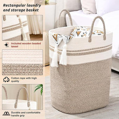 Woven Laundry Basket for Clothes, 65L Large Rectangle Laundry Hampers, Nursery - Image 3