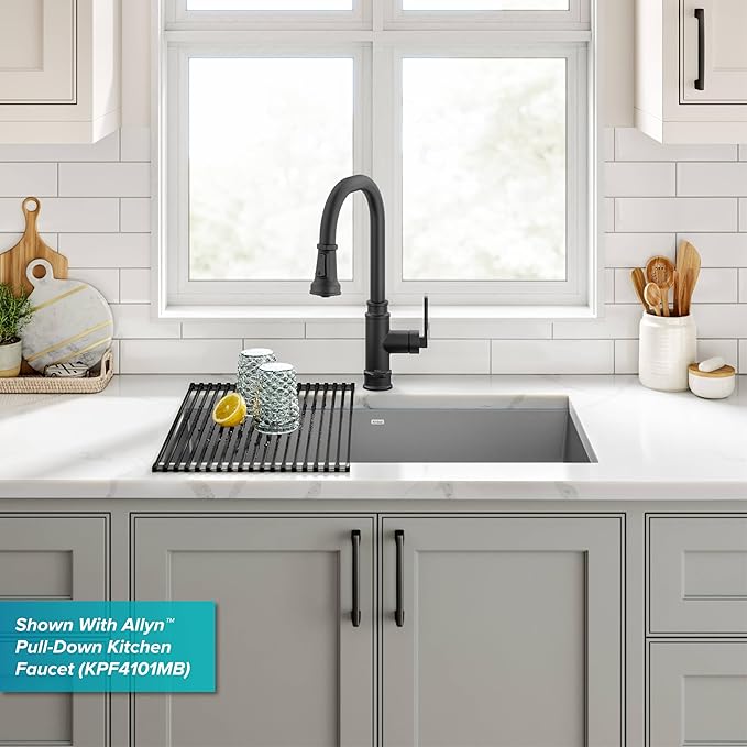 KRAUS Forteza 32-inch Undermount Single Bowl Granite Kitchen Sink in Grey, KGU-55GREY