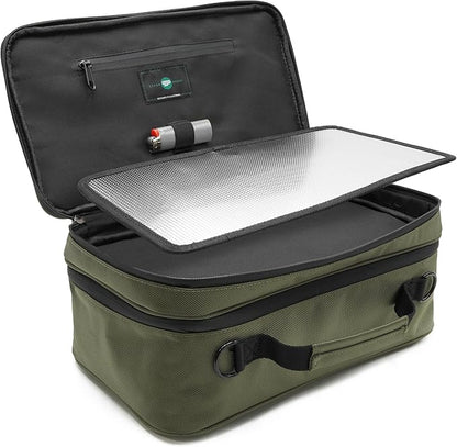 Large Storage Case with TSA Combination Lock Bag, Portable Carbon Lined, XL Medicine Lockable Box for Travel & Home Secured Box Organizer Divider Jars Accessories, Removable Tray (Green)