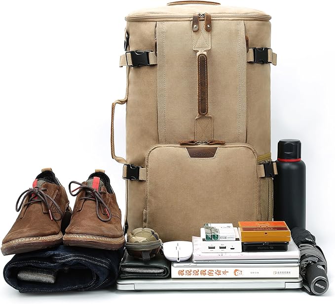 G-FAVOR 40L Travel Backpack, Vintage Canvas Rucksack Convertible Duffel Bag Carry On Backpack Fit for 17.3 Inch Laptop Bag