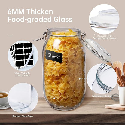 Glass Jars with Airtight Lid Set of 6, 17 floz Wide Mouth Mason Jars with Clamp - Image 4