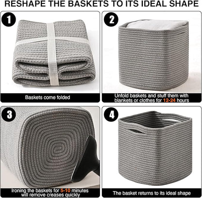11 Inch Cube Storage Bins, Storage Cube Organizer Bins, Woven Cotton Rope Basket - Image 7