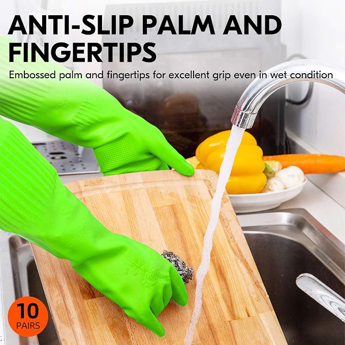 Vgo... 10-Pairs Dishwashing Gloves, Reusable Household Gloves, Long Sleeve - Image 4