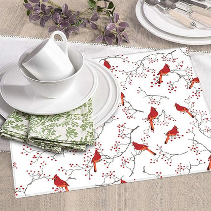 Cardinal Bird Red Berry Decor Kitchen Drying Mat Cute Microfiber Dish Drainer - Image 5