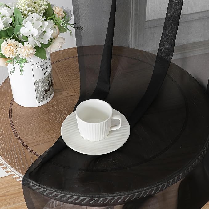 Chyhomenyc Black Sheer Window Curtain Panels 63 Inches Length, 2 Pieces - Image 3
