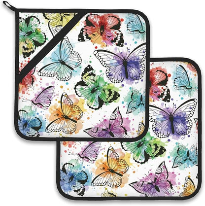 Butterfly Color Pot Holder Set of 2, Heat Resistant Potholders Oven Hot Pads by Larkverk
