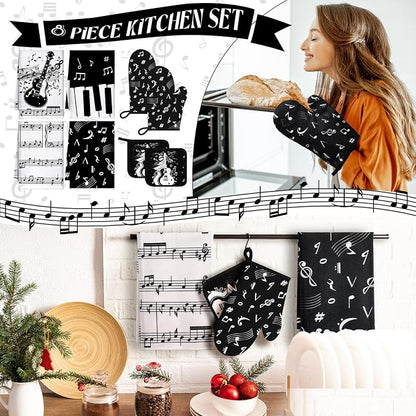 Leinuosen 8 Pcs Music Note Kitchen Decor Accessories Set Farmhouse Towels Oven - Image 2