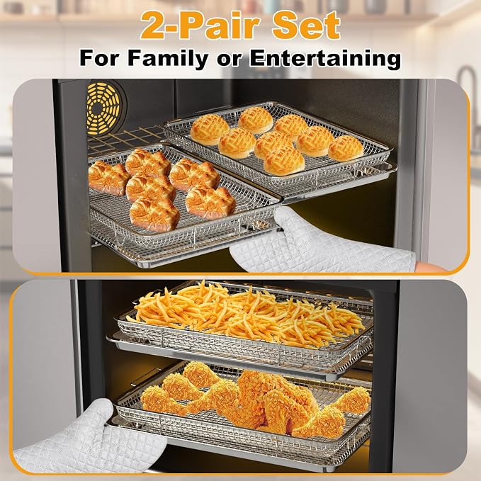 2 Pack Air Fryer Basket for Oven, Large Air Fryer Basket and Tray Stainless - Image 4