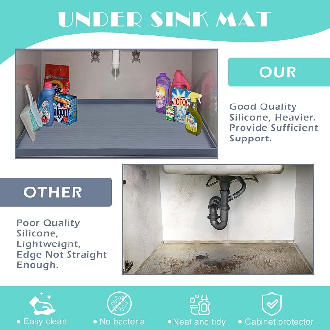 URMONA Waterproof Silicone Under Sink Mat 16'' x 10'' Shelf Liner - Image 5