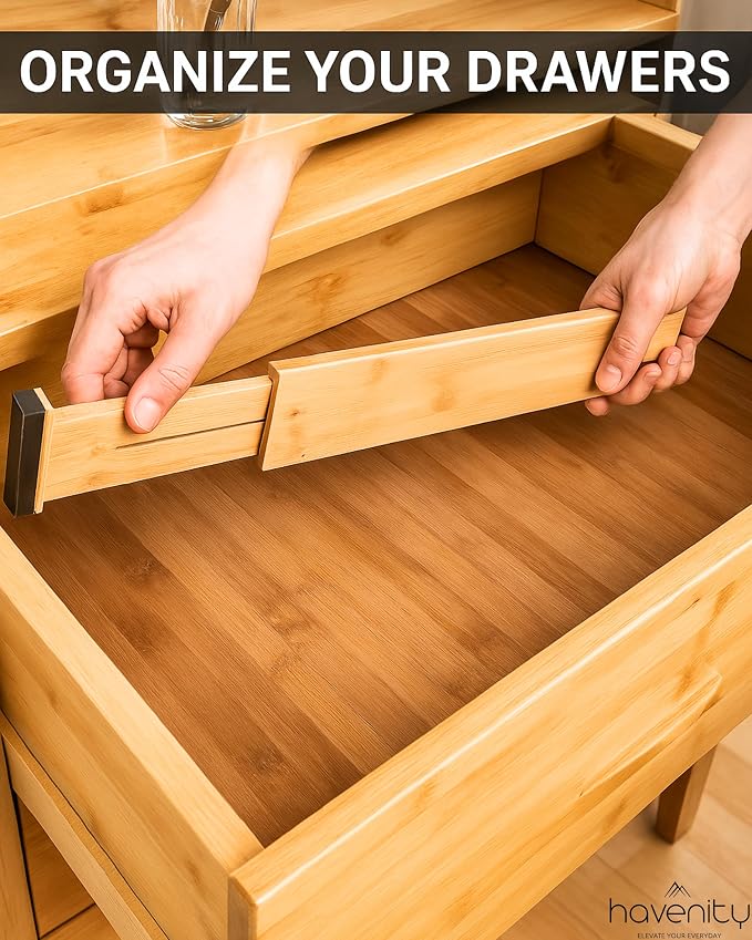 4 Pcs Bamboo Kitchen Drawer Dividers Large 14"-19", Spring Loaded, Works in - Image 7
