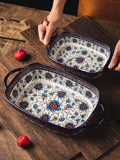 Vintage Style Pottery Bakeware Ceramic Casserole Dish Baking Pan Lasagna Pans - Image 3