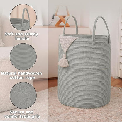 Large Woven Laundry Basket Hamper, 60L Cotton Rope Storage Bin - Image 6