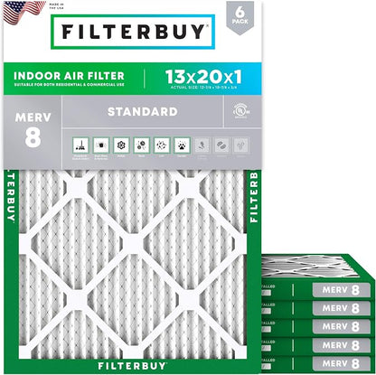 Filterbuy 13x20x1 Air Filter MERV 8 Dust Defense Replacement, Electrostatic by Filterbuy