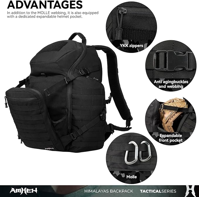 52L Tactical Backpack Military Molle Assault Pack - 3 Day Bugout Survival Rucksack, Hydration Compatible, Black