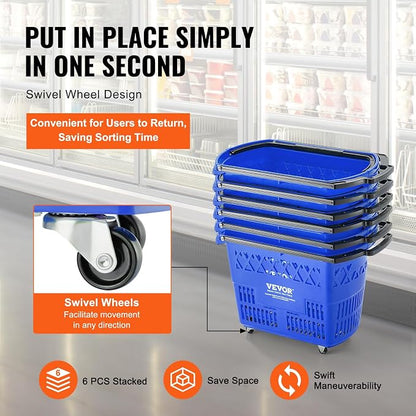 VEVOR Shopping Carts with Handles, 39L Plastic Rolling Shopping Basket with - Image 4