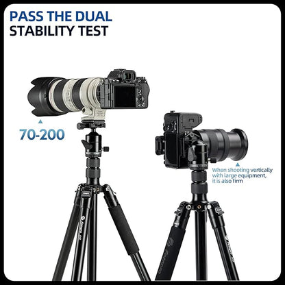 Fotopro 73" Camera Tripod, Aluminum Compact Travel Tripod and Monopod with 360° Ball Head Quick Release Plate, Professional Camera Tripod for DSLR, A4I A5I (Grey, 73 Inch)