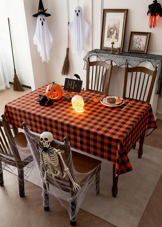 Orange Gingham Tablecloth Fabric - Image 2
