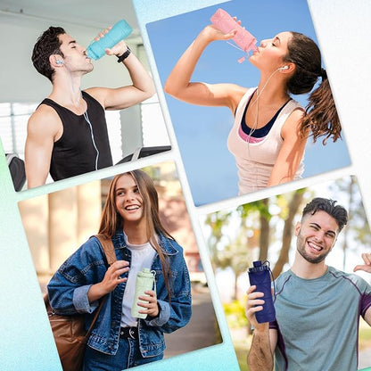 YCT Collapsible Silicone Travel Water Bottle 20oz (600ml), Reuseable Leakproof BPA Free Foldable Sports Bottle, with Carrying Strap, Dark Blue + Pink