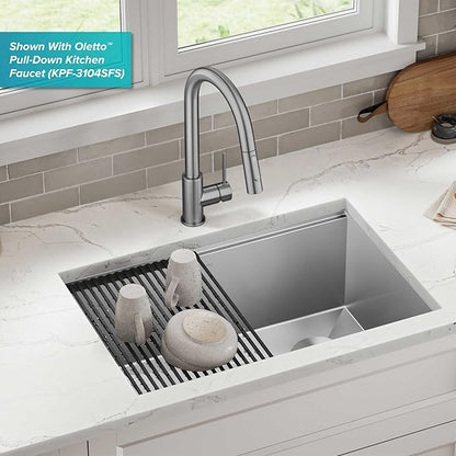 KRAUS Kore 28-Inch Undermount Workstation 16 Gauge Single Bowl Stainless Steel Kitchen Sink with Accessories, KWU110-28