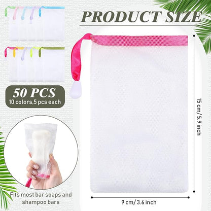 Sunnyray 50 Pcs 10 Colors Soap Bag Soft Handmade Soap Bubble Mesh Bags - Image 3