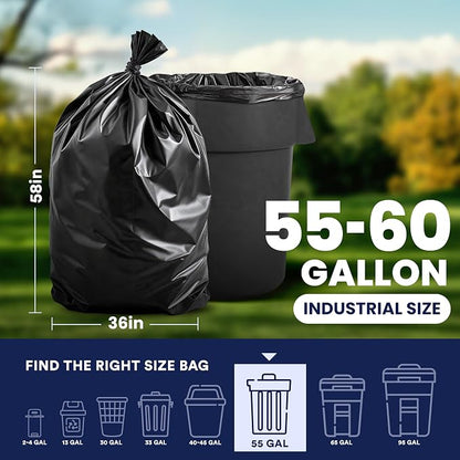 Plasticplace 55-60 Gallon Trash Bags │ 1.5 Mil │ Black Heavy Duty Garbage Can - Image 3