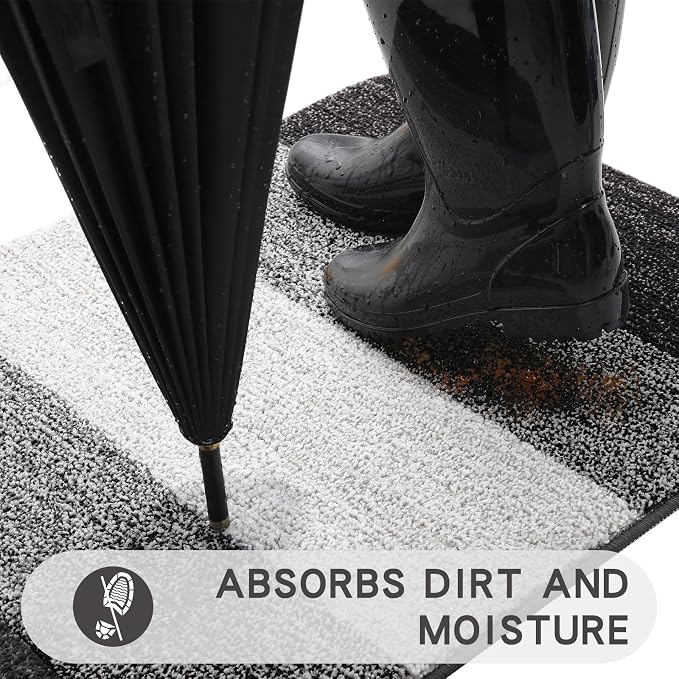 Kitinjoy Indoor Outdoor Door Mat, 59x36 Non-Slip Absorbent Dirt Trapper - Image 2