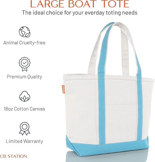 CB STATION Medium Classic Canvas Tote Bag for Women, Top Zipper Closure, Outer Pocket, Daily Essentials, Groceries, Traveling