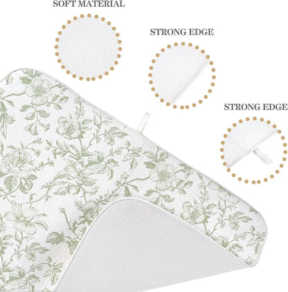 Sage Green Floral Dish Drying Mat 18 x 24 Inch Vintage Light Green Floral - Image 7