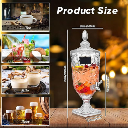 Zhehao 2 Pcs Drink Dispensers for Parties 0.8 Gallon Glass Beverage Dispenser - Image 2