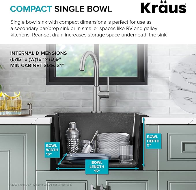 KRAUS Bellucci 18-inch Granite Workstation Drop In Top Mount Single Bowl Kitchen Sink in Metallic Black with Accessories, KGTW12-18MBL