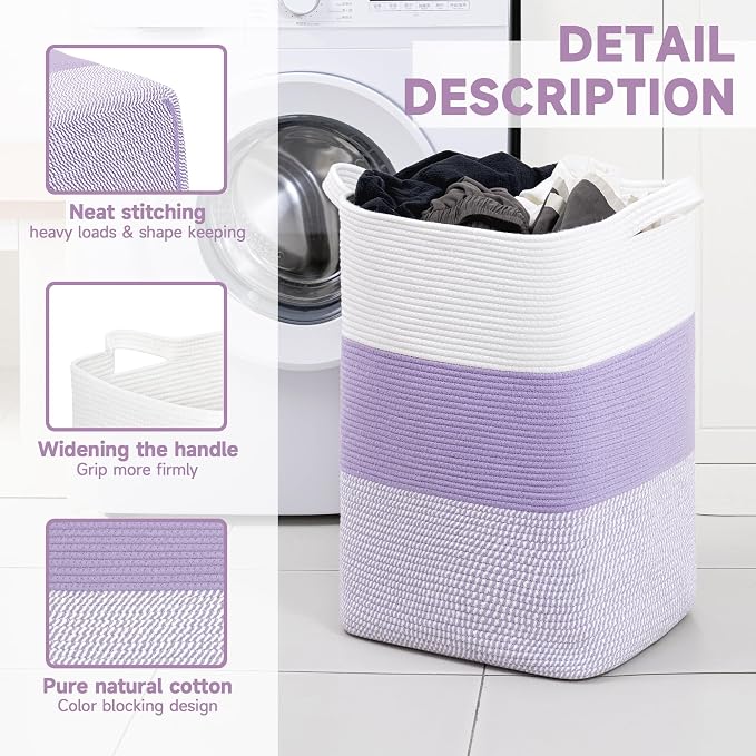CLHMILY&Z 75L Laundry Basket Rectangular Lavender Rope - Image 2