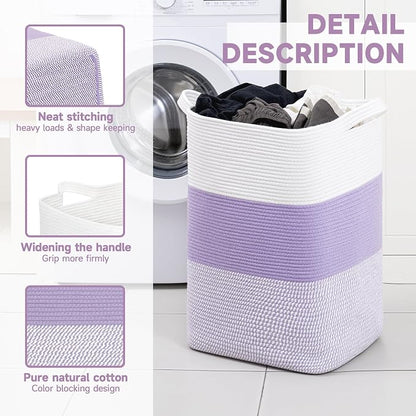 CLHMILY&Z 75L Laundry Basket Rectangular Lavender Rope - Image 2