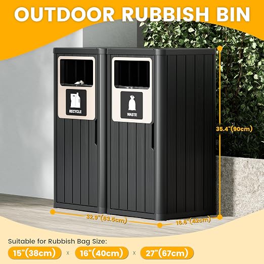 Outdoor Trash Can, Waterproof Resin Garbage Can Indoor and Outdoor Use - Image 2